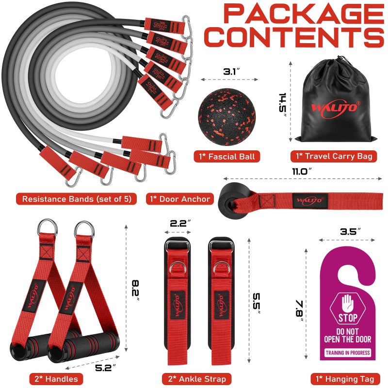 WALITO Resistance Bands Set - Exercise Bands with Handles, Door Anchor, Legs Ankle Straps, for Heavy Resistance Training, Physical Therapy, Muscle Training, Yoga, Home Workouts, Gym (Red 150Lbs) - Image 4